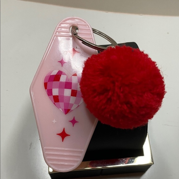 Accessories - Pink Heart Keychain with Red Pom Pom